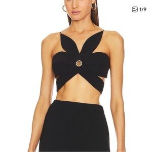 Ronny Kobo Collection Noonshie Black flower leaf Cutout Crop Top